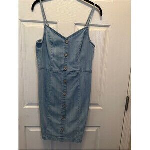 Light Blue Denim Faux Button-Front Mini Dress Stretches